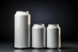 Metal white beer can on a black background. photo