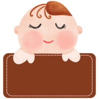 A message sign, a name tag with a boy popping up his face peeking. png