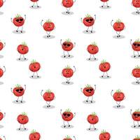 Seamless pattern with cute tomato characters. Tomatoes in kawaii style. illustration vector