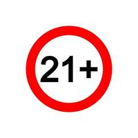 Twenty one plus icon. Number 21 in red circle isolated on white background. Age censor symbol. Movie viewing or website visiting age limit label. Adult only concept. vector