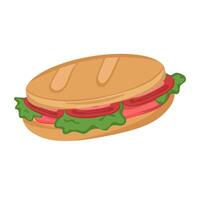 illustration of a sandwich with vegetables and sausage. Image of bread with filling isolated on a white background. Colored logo. vector