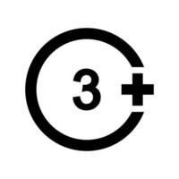 Three plus sign. Number 3 in circle isolated on white background. Age censor symbol. Kids suitable medicine sign. Movie viewing age limit label. vector