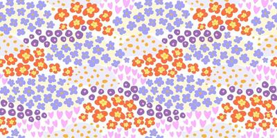 Seamless pattern with abstract floral meadow, bloom groups. Summer fun bright print. vector