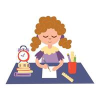 Daily routine. The child is engaged. Do homework vector