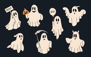 Set of cloth Ghosts. Cute ghost. Scary fantasy characters with various expressions, funny scary monster trick or treat elements. Halloween set. vector