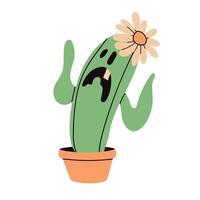 Hungry carnivorous cactus in a pot. Happy Halloween. vector