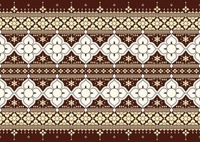 geometric and floral ethnic fabric seamless pattern on dark background, design for cloth, carpet, batik, wallpaper, wrapping etc. vector
