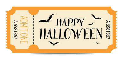Ticket to Halloween. Festive and spooky ticket for the Halloween celebration with with bats. Retro holiday ticket design. vector