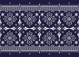 White geometric ethnic fabric seamless pattern on dark blue background, design for cloth, carpet, batik, wallpaper, wrapping etc. vector