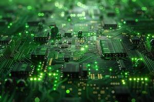 Abstract green glowing technical illustration inside of a computer system photo
