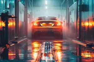 automation and technology in life. The car goes through an automatic car wash, there are no people. photo