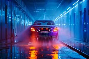 automation and technology in life. The car goes through an automatic car wash, there are no people. photo