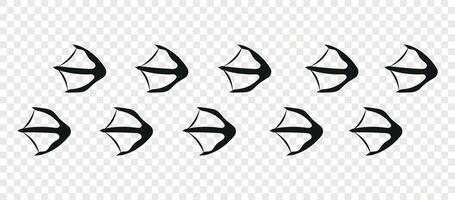 Swan paws. Footpath trail of animals. Paw foot trail print of swan on white background. Animal steps in black color. vector