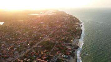Aerial view of the beach at sunset video