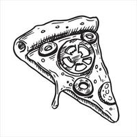 piece of pizza, drawing in sketch style. black and white graphics, engraving vector