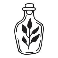 glass bottles with potions. drawing in vintage style black and white graphics. vessels isolated on white background. symbol of magic, witchcraft, alternative medicine, esotericism vector