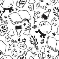 seamless pattern on the theme of magic, witchcraft. vintage black and white halloween print in hand drawing style vector