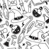 seamless pattern on the theme of magic, witchcraft. vintage black and white halloween print in hand drawing style vector