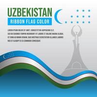 Uzbekistan ribbon flag with Yangi Ozbekiston Monument silhouette and decoration vector