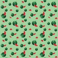 Cartoon wallpaper. illustration. Watermelon pattern in abstract style on a green background. Abstract seamless pattern. Seamless repeating pattern. vector