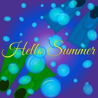 Vibrant illustration featuring colorful flippers and bubbles with Hello Summer text, perfect for celebrating summertime. vector