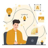 Graphic designer concept with flat icons set. illustration of graphic design creative process vector