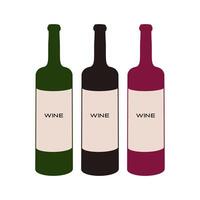 Three bottles of wine showcasing different colors and styles on a minimalistic background vector