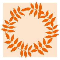 Stylized autumn leaves forming a circular wreath on a light background vector
