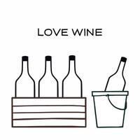 Bottles of wine in a crate and bucket, illustrating love for wine vector