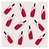 Pattern of wine bottles with red liquid on a light background, showcasing a playful arrangement vector