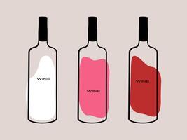 A collection of wine bottles showcasing white, rose, and red varieties on a neutral background vector