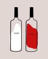 Stylized wine bottle and glass with grapes on a soft background vector