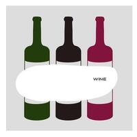 Three colorful wine bottles arranged on a neutral background showcasing different types of wine vector