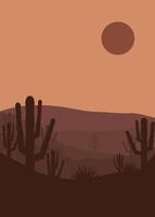 desert island poster flat mountain and cactus icon simple design vector