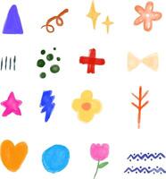 set of cute doodles watercolor style element design for templates. vector
