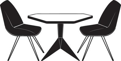 A silhouette of a sleek, modern table with two minimalist chairs vector