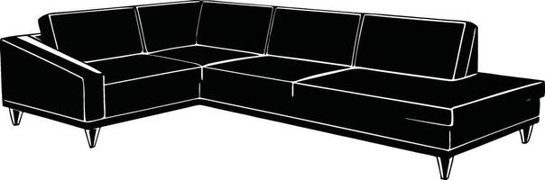 A silhouette of a contemporary L-shaped sectional sofa vector