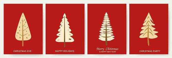 Set of red vertical cards with Christmas and New Year. Greeting cards with Christmas trees. vector