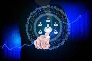 Businessman searching to human icons for human development and recruitment concept. Customer Relationship Management customer network technology. vector