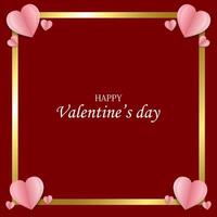 Valentines day frame with hearts on red background, vector