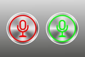 Microphone icon set. Air Microphone Button red and green web design. Silver metallic web buttons. vector