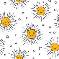 Doodle background, pattern, sun and clouds vector