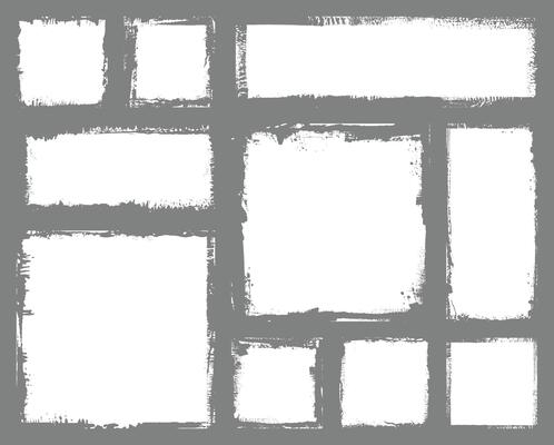 Set of ink banner. White roller paint rectangular grunge texture. Dirty artistic box, frame border. Hand drawn background for text