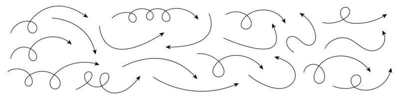 Collection of curved arrows. Set simple curved hand drawn arrows. Collection of pointers. vector