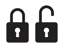 Padlock icon, security icon. Black locked unlocked padlock icon. vector