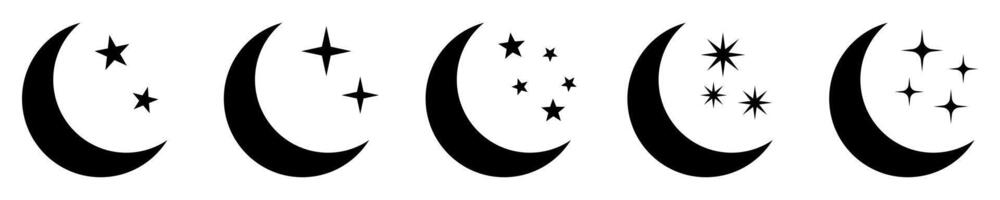 Crescent moon with stars icon on white background. Night icon. Crescent moon icon. Minimalist style. vector