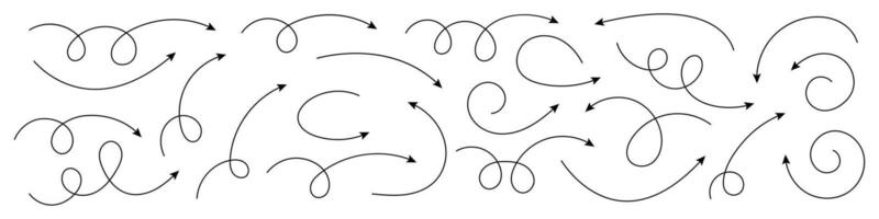Collection of curved arrows. Set simple curved hand drawn arrows. Collection of pointers. vector