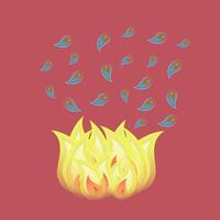 Bonfire and ghosts on a red background, Halloween. color drawing vector