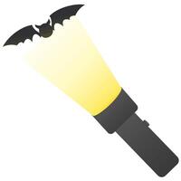 Flashlight with a beam of light and bat silhouette. Halloween. color drawing vector