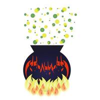 The witchs potion cauldron is on fire, Halloween. color drawing vector